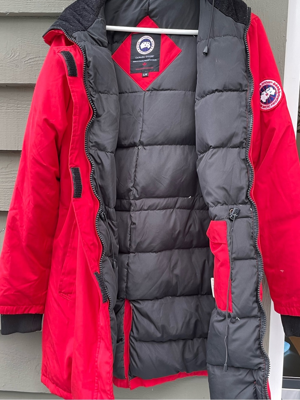 Canada Goose Red Parka with Fur-Trimmed Hood Size Large - Picture 14 of 14